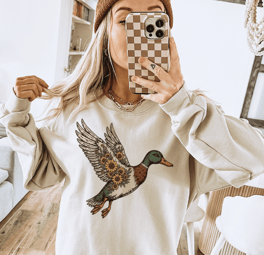 Shipping Dept. Rustic Sunflower Mallard Duck  - Sand Sweatshirt