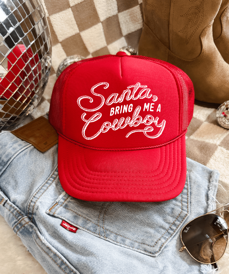 Shipping Dept. Solid Red Trucker Santa Bring Me A Cowboy Otto Trucker Hats