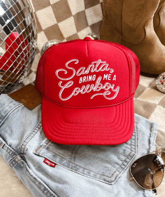 Shipping Dept. Solid Red Trucker Santa Bring Me A Cowboy Otto Trucker Hats