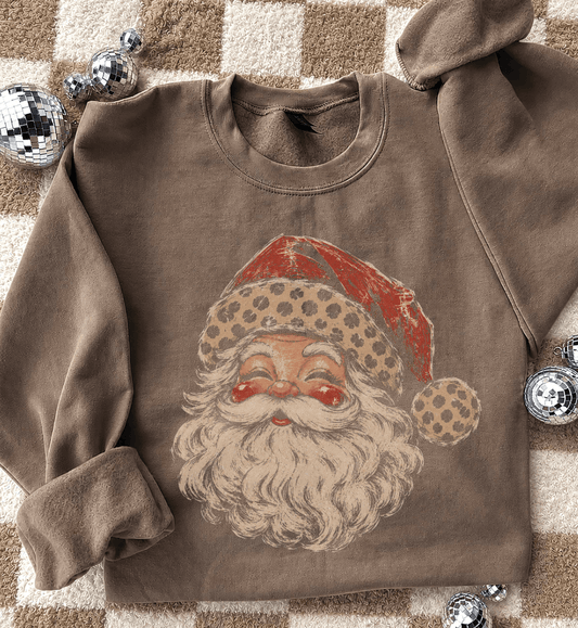 Shipping Dept. Santa cheetah hat  - Mocha Sweatshirt