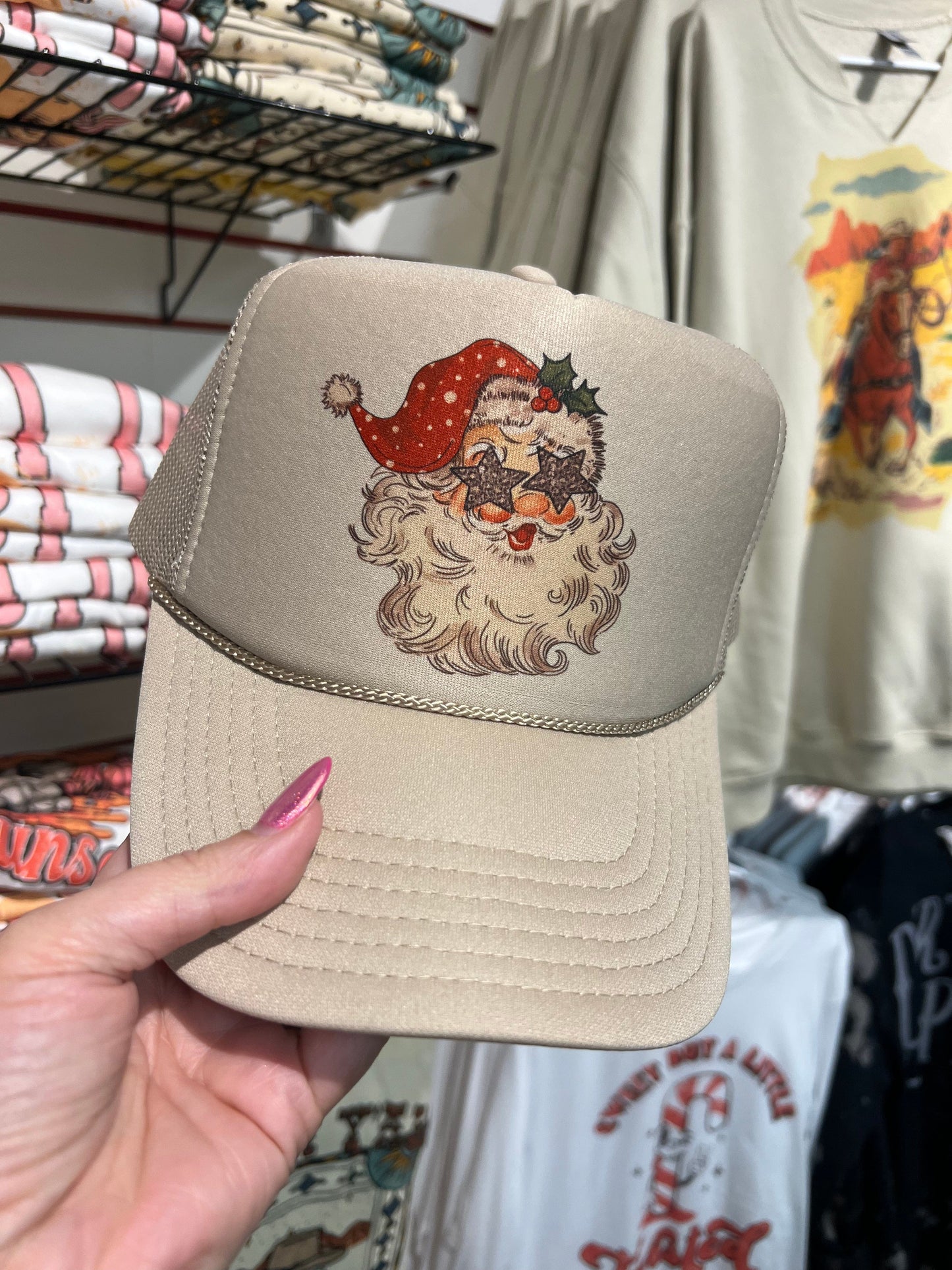 Shipping Dept. Santa with Star Eyes - Foam Trucker Cap - Multiple color options