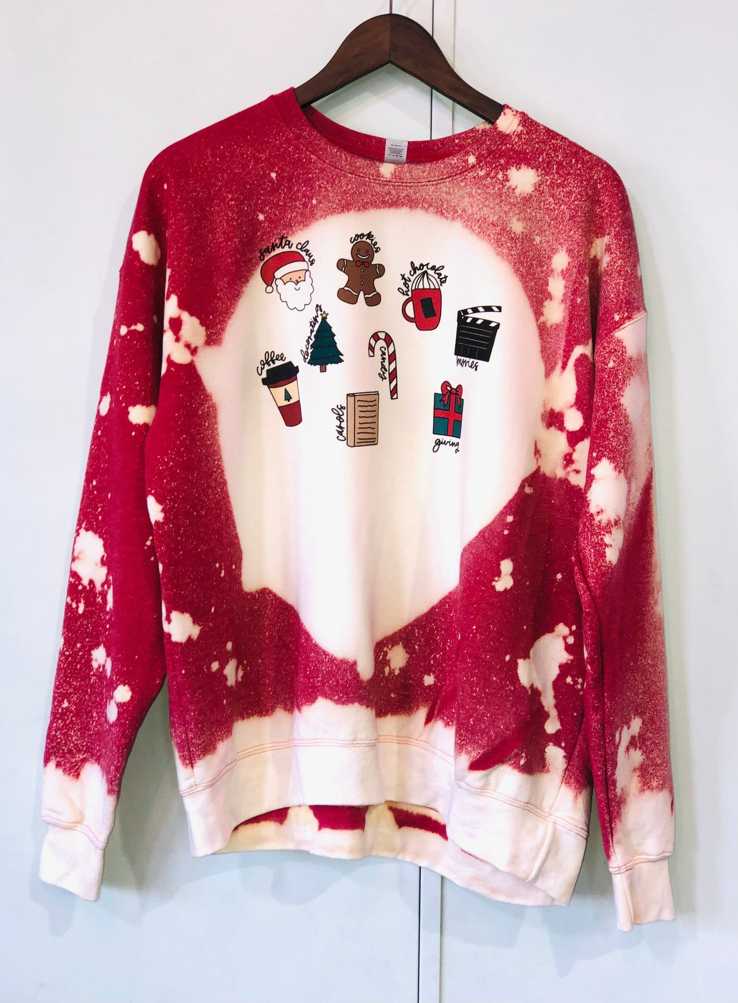 MISSMUDPIE Seasons Greetings Christmas Icon - Red Bleached Sweatshirt