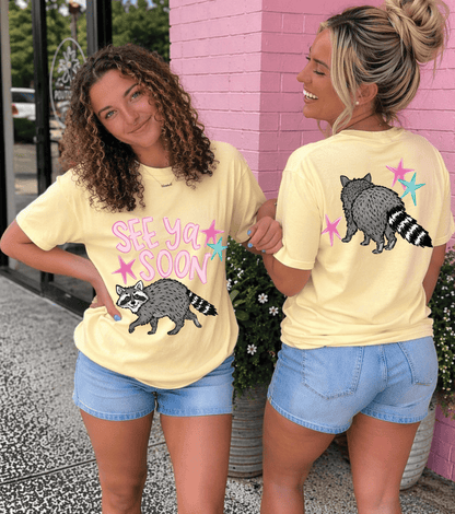 Shipping Dept. Adult SMALL / Comfort Color Butter Yellow See Ya Soon Racoon - Comfort Color Tee Multiple Options