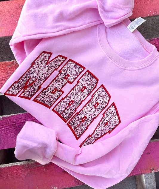 Shipping Dept. Sequin Merry Christmas - Pink Sweatshirt or Tee