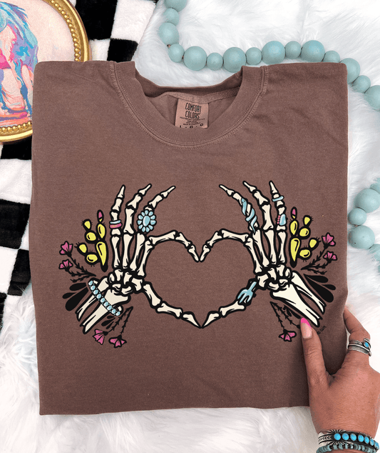 Shipping Dept. Skeleton Heart Hands - Comfort Color Espresso