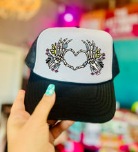 Load image into Gallery viewer, Skeleton Heart Hands - Foam Trucker Cap - Multiple color options
