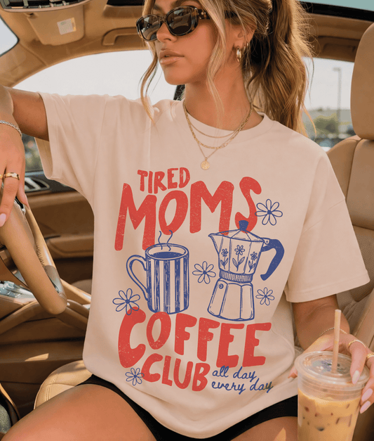 Shipping Dept. Tired Moms Coffee Club Blue and Red - Cream Tee