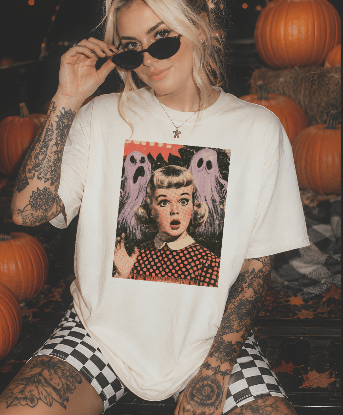 Shipping Dept. SMALL / Cream T-Shirt Too Cute To Curse Disco Pop Halloween - Cream Tees and Sweatshirts