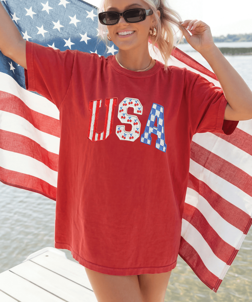 MISSMUDPIE USA Cherries  - Red Comfort Color Tees