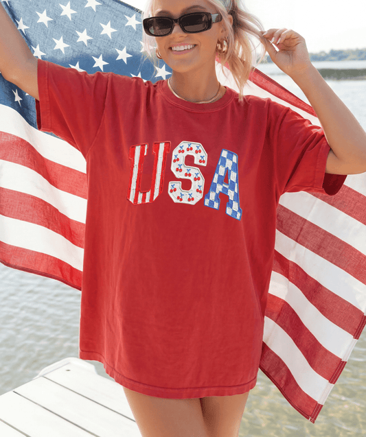 MISSMUDPIE USA Cherries  - Red Comfort Color Tees