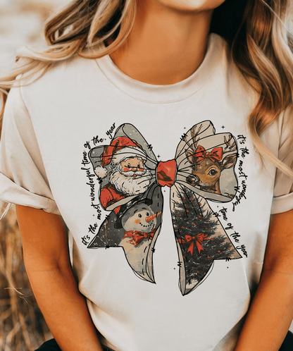 Shipping Dept. SMALL / Cream T-Shirt Vintage Christmas Bow