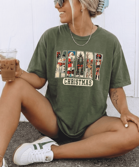 Shipping Dept. Vintage Merry Chrismtas Military Green Comfort Color Unisex Tee