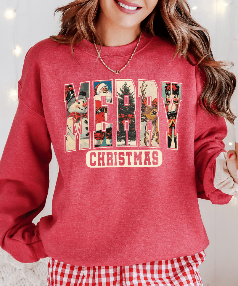 Shipping Dept. SMALL / Heather Red Swweatshirt Vintage Merry Christmas
