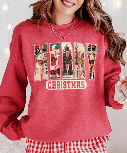 Shipping Dept. SMALL / Heather Red Swweatshirt Vintage Merry Christmas