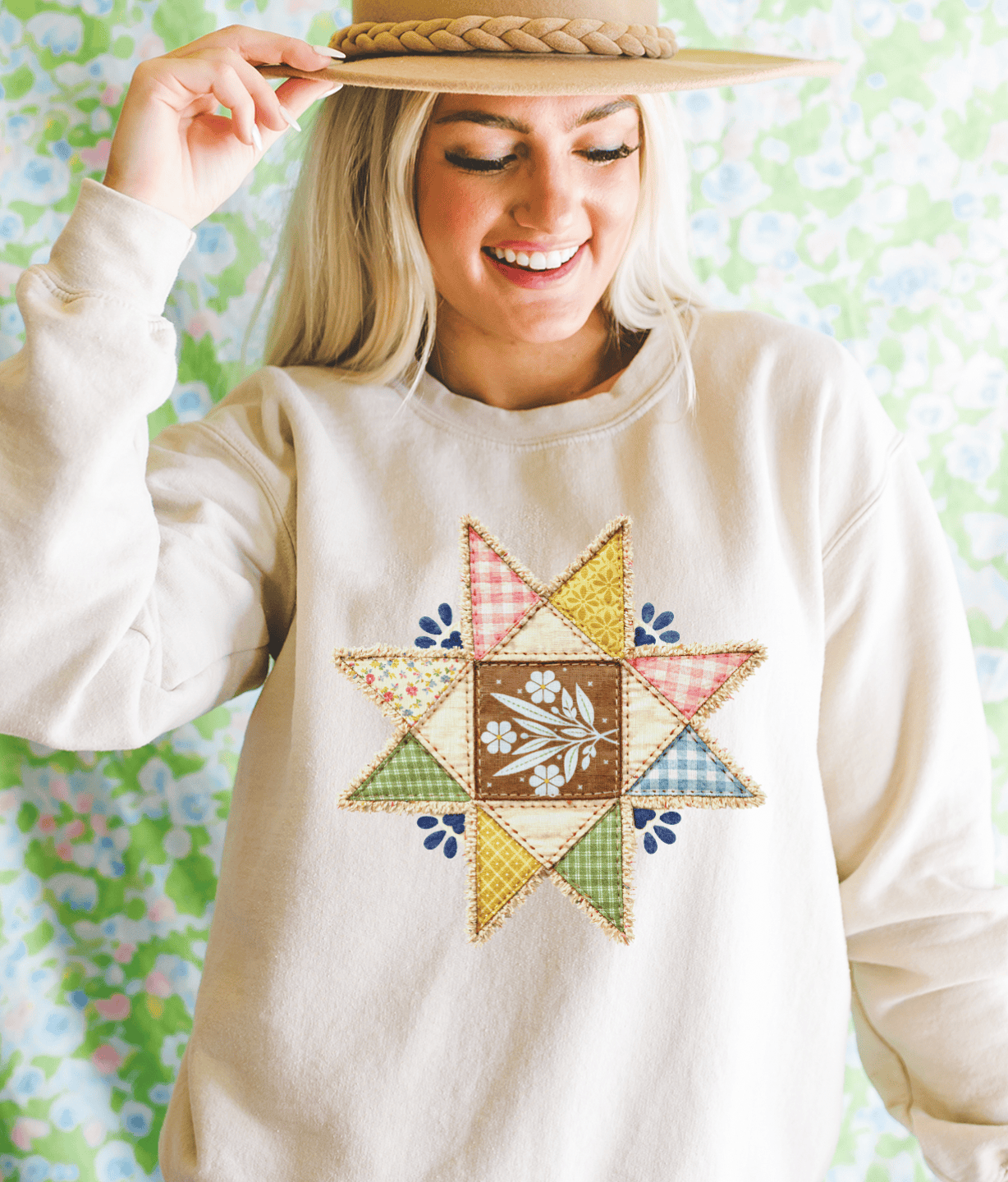 Shipping Dept. Adult SMALL / Cream Sweatshirt Vintage Quilted Star - Multiple Options