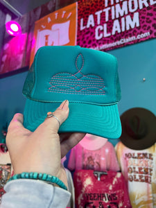 Shipping Dept. Hot Pink Western Boot Stitch Trucker Cap JADE - Multiple Thread Color Options
