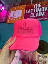 Load image into Gallery viewer, Shipping Dept. Black Western Boot Stitch Trucker Cap SOLID NEON PINK - Multiple Thread Color Options
