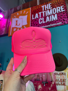Shipping Dept. Neon Green Western Boot Stitch Trucker Cap SOLID NEON PINK - Multiple Thread Color Options
