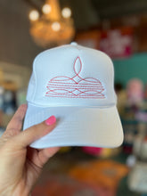 Load image into Gallery viewer, Shipping Dept. Red Western Boot Stitch Trucker Cap WHITE - Multiple Thread Color Options
