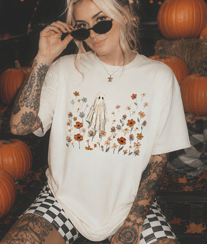 Shipping Dept. SMALL / Cream T-Shirt Wildflower Ghost Halloween -  Tees and Sweatshirts