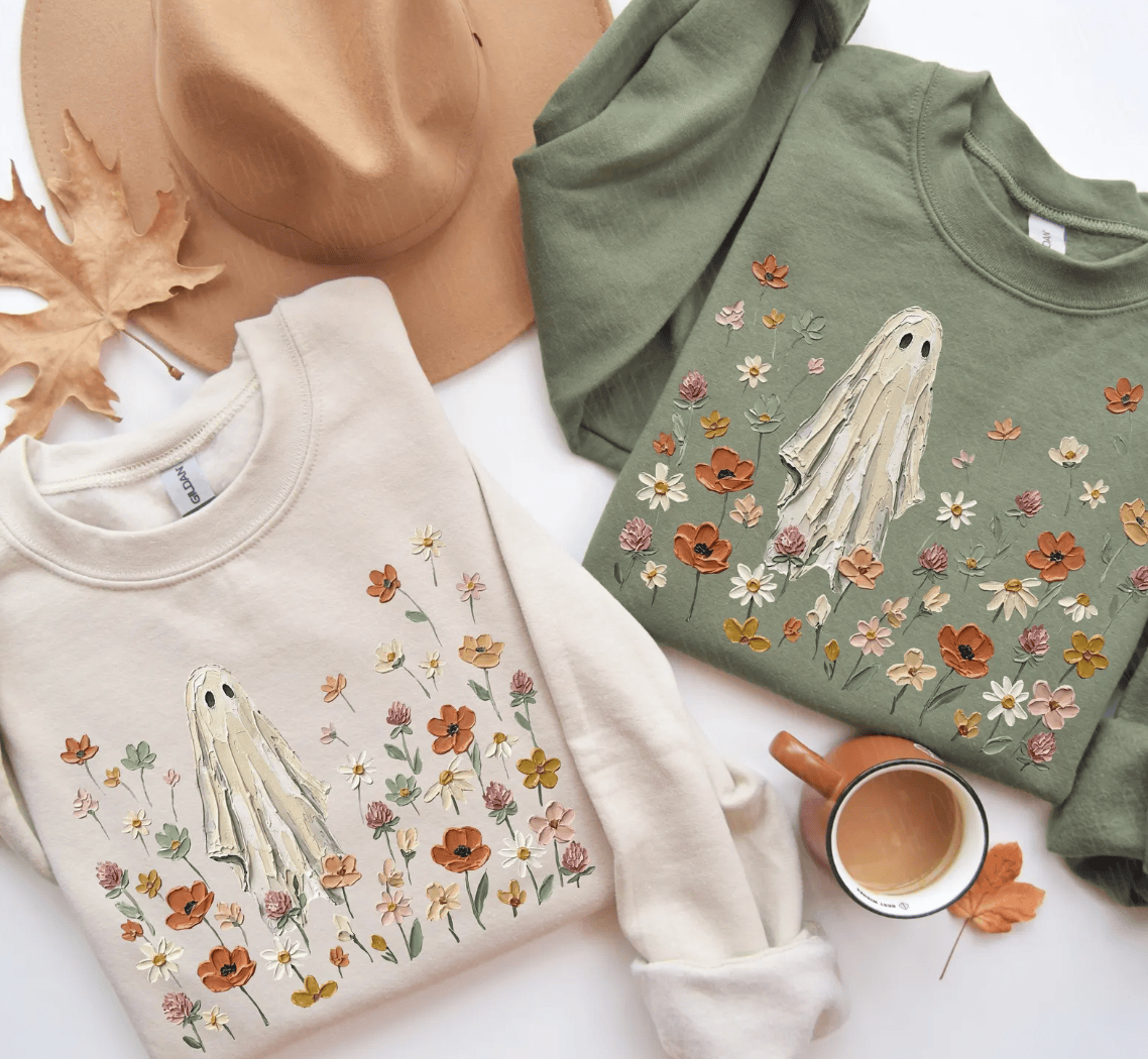 Shipping Dept. SMALL / Military Sweatshirt Wildflower Ghost Halloween -  Tees and Sweatshirts