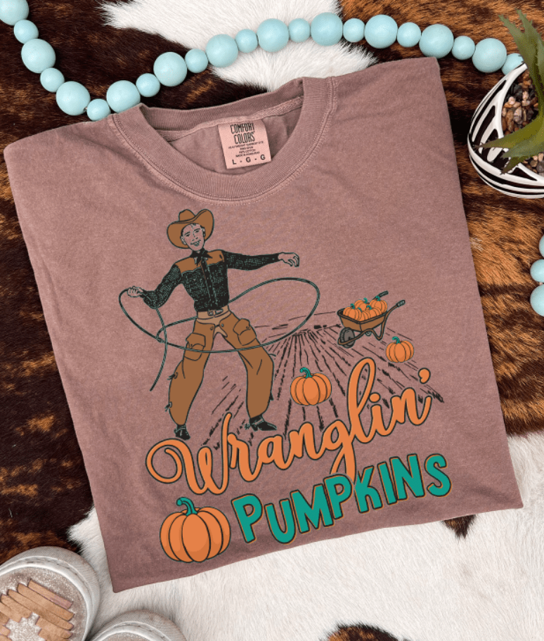 Shipping Dept. SMALL / Comfort Color Espresso Wranglin' Pumpkins - Multiple Color options