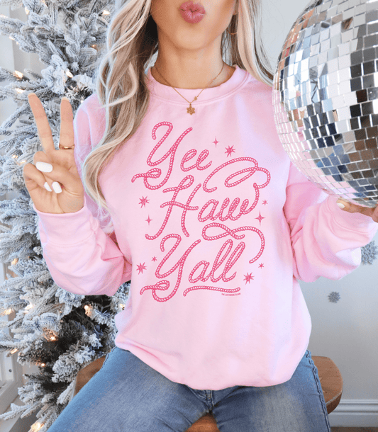 MISSMUDPIE Yee Haw Yall Rope Writing - Pink ( Tee or Sweatshirt )