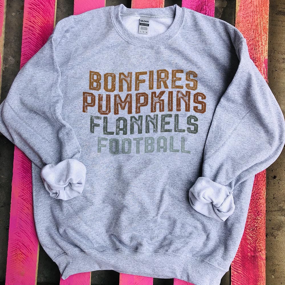 MISSMUDPIE 416 SVGIX Bonfires pumpkins flannels football - Gray Sweatshirt