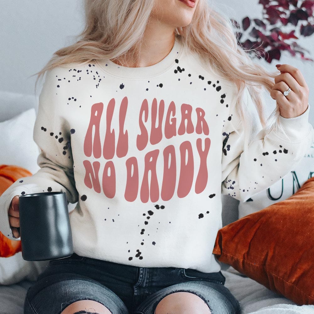 All Sugar No Daddy - White Sweatshirt with Black Paint Splatter – Shipping  Dept.