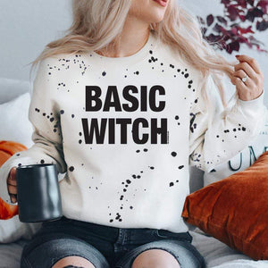 MISSMUDPIE Basic Witch - White Sweatshirt with Black Paint Splatter