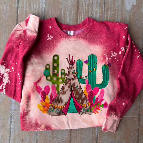 MISSMUDPIE Cactus Teepee With Lights - Red Bleached -  fleece lined sweatshirt