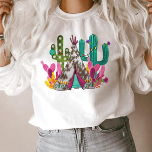 MISSMUDPIE Christmas Cactus teepee - White fleece lined sweatshirt