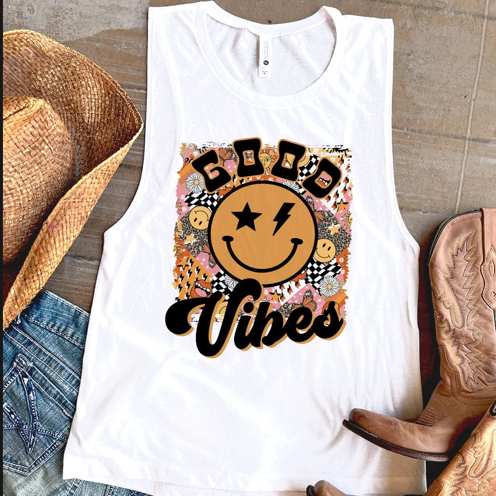 Shipping Dept. Copy of Groovy Good Vibes - White -  Festival Tank