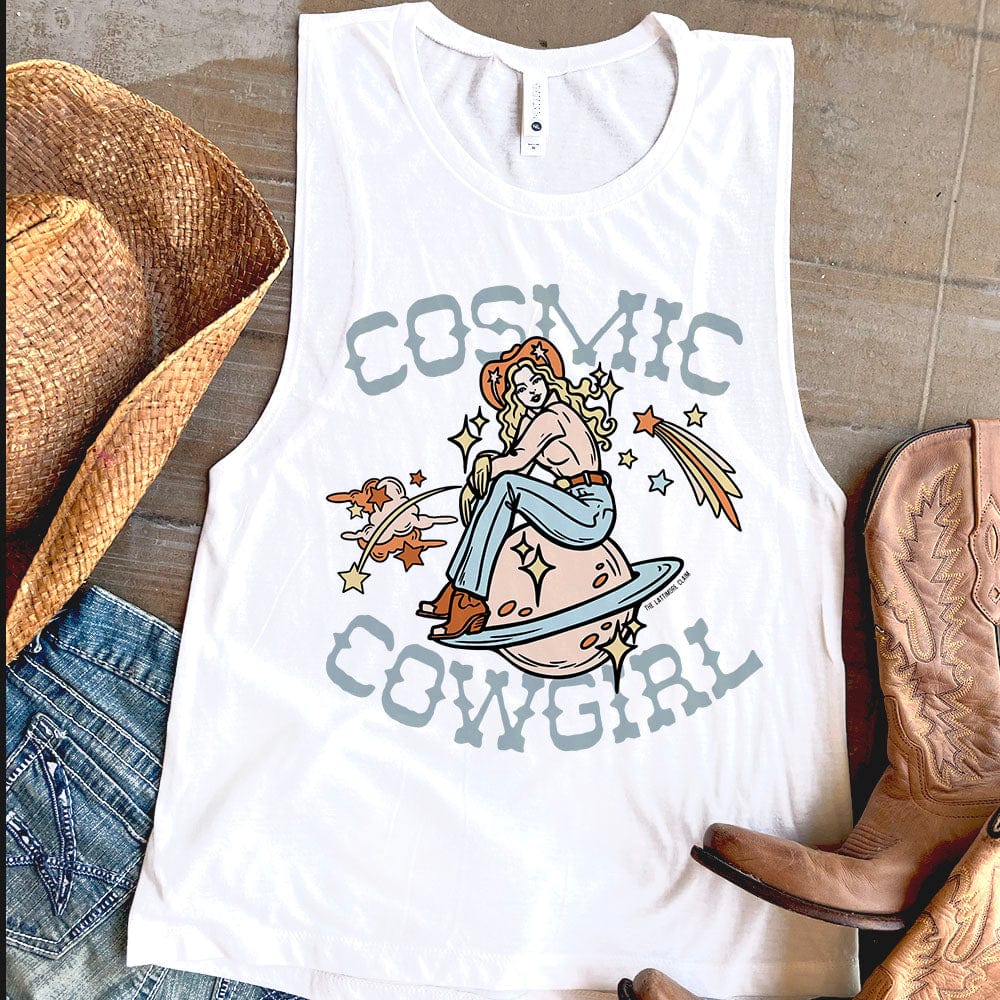MISSMUDPIE Cosmic Cowgirl with stars - TANK - White