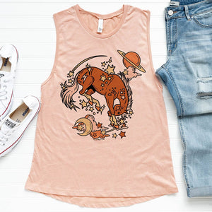 Shipping Dept. Cosmic Horse with Stars - Heather Pink-  Festival Tank