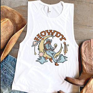 MISSMUDPIE Cosmic Howdy Cowgirl with stars- TANK - White