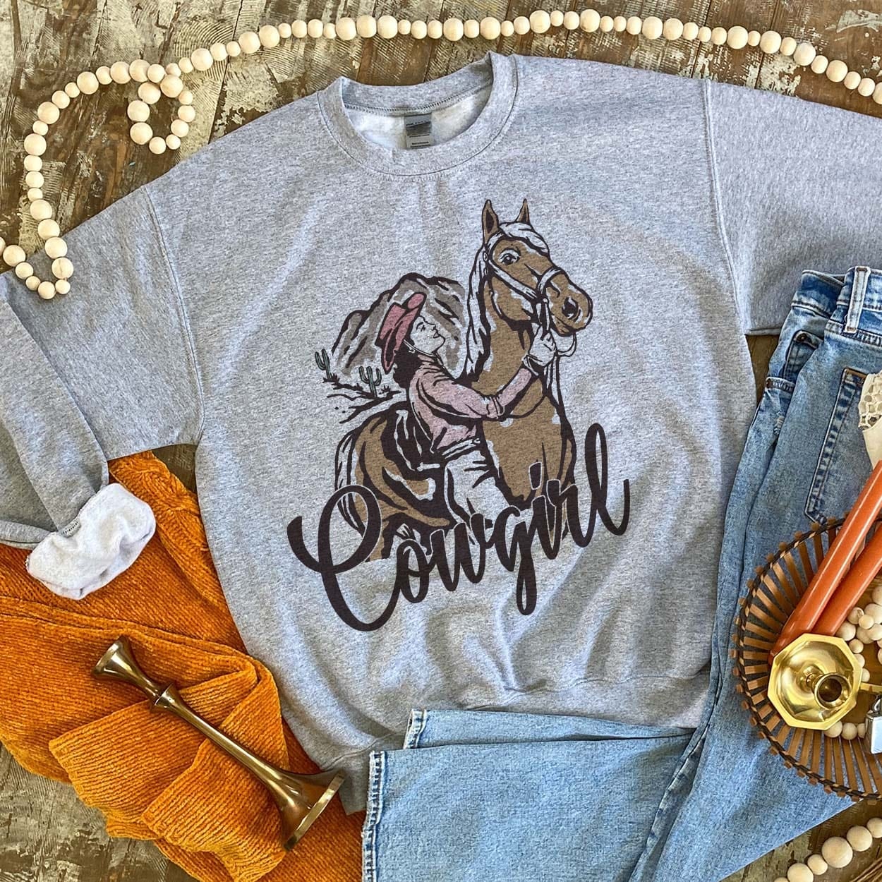 MISSMUDPIE Cowgirl Horse - Gray Sweatshirt