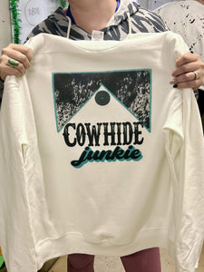MISSMUDPIE Cowhide Junkie - White Fleece Lined Sweatshirt
