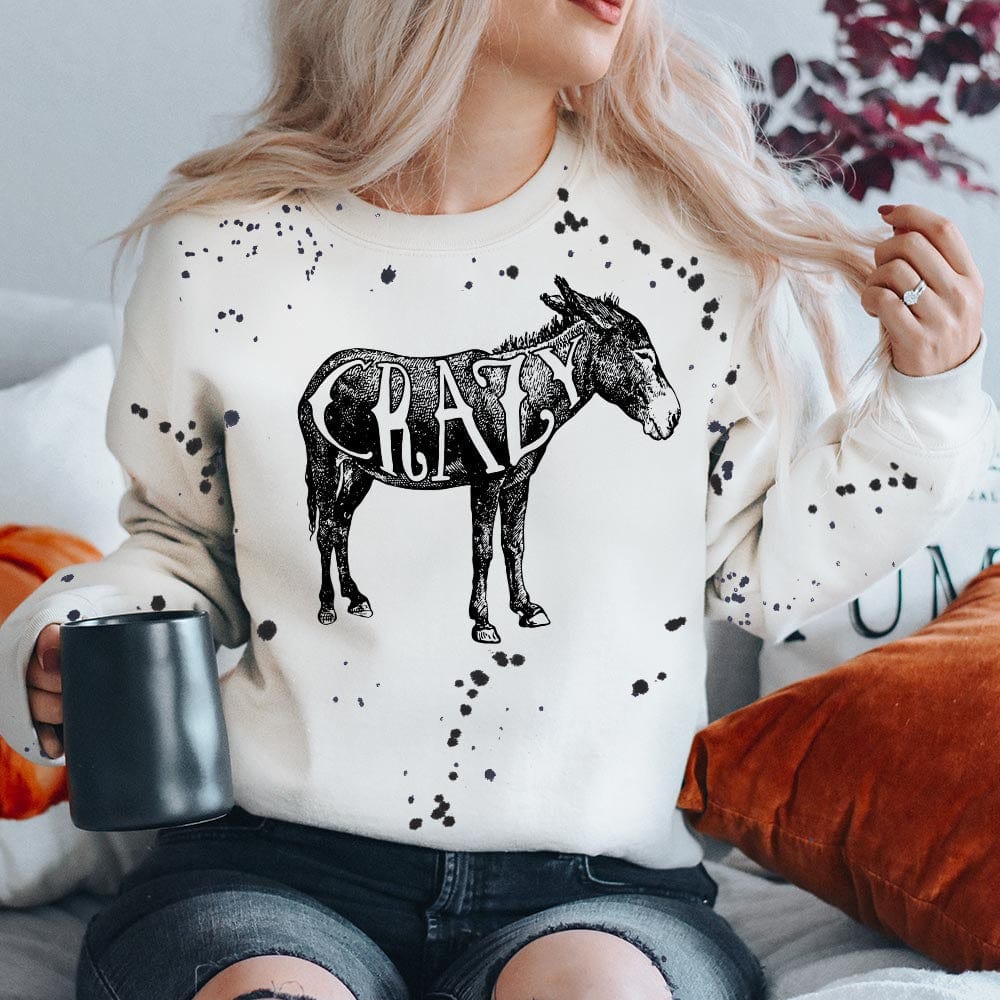 MISSMUDPIE Crazy Ass   - White Sweatshirt with Black Paint Splatter