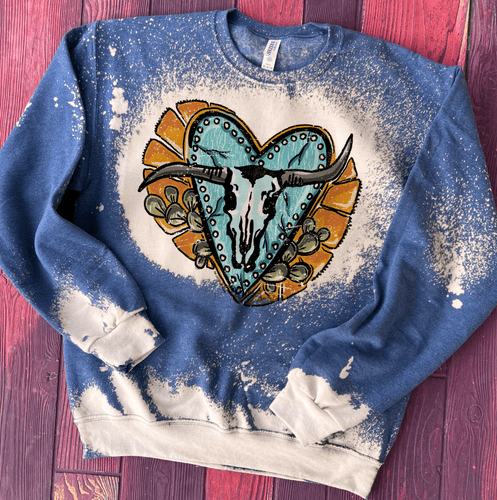 MISSMUDPIE Crooked Horn with heart - Bleached Heather Blue Sweatshirt