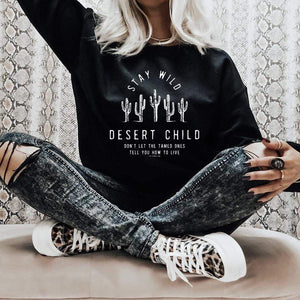 MISSMUDPIE Desert Child with Cactus - Black Sweatshirt