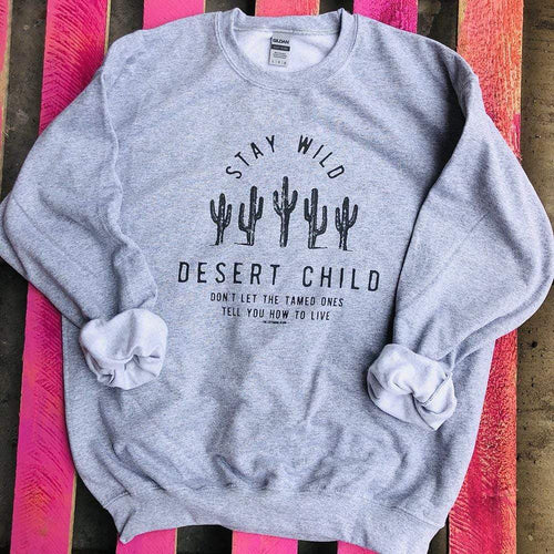 MISSMUDPIE Desert Child with Cactus - Gray Sweatshirt