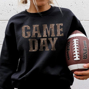 MISSMUDPIE Gameday Leopard Print - Black fleece lined sweatshirt