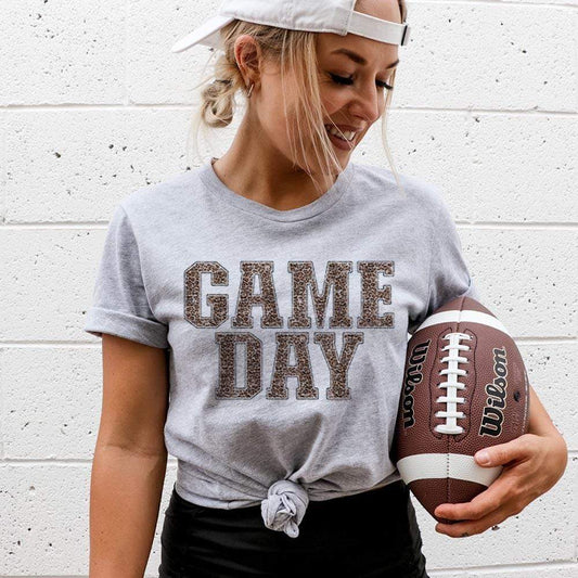 MISSMUDPIE GAMEDAY Leopard Print - Gray tee