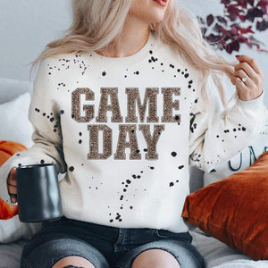 MISSMUDPIE Gameday Leopard Print - Splatter Paint White fleece lined sweatshirt