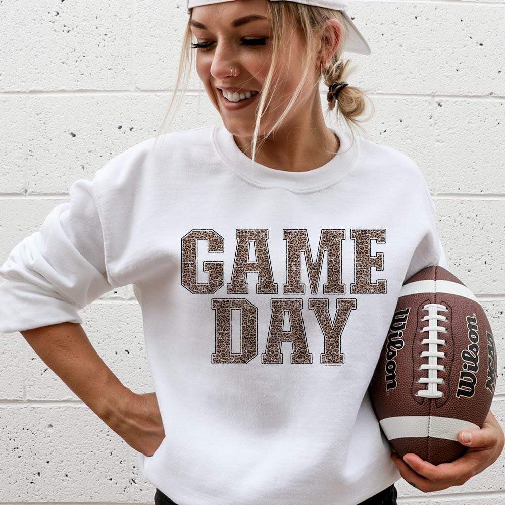 MISSMUDPIE Gameday Leopard Print - White fleece lined sweatshirt