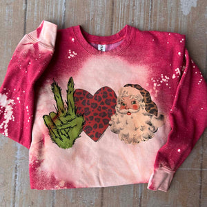 MISSMUDPIE Grinch Love Santa - Red Bleached -  fleece lined sweatshirt