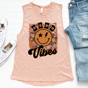 Shipping Dept. Groovy Good Vibes - Heather Pink -  Festival Tank