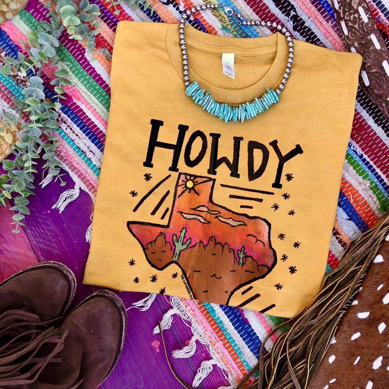 MISSMUDPIE Howdy Texas Hand Drawn  - Mustard