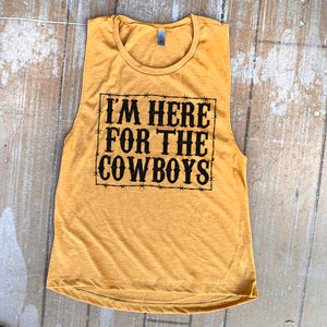 Shipping Dept. Im Here for the Cowboys - Heather Mustard -  Festival Tank